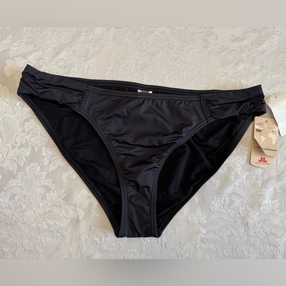 Tommy Bahama XL Pearl Shirred Hipster Bikini Bottom Black Jersey Lomellina New